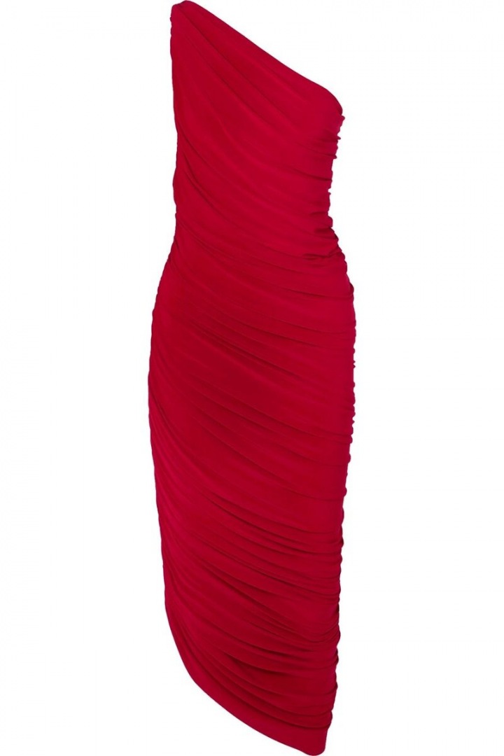 Červené midi šaty na jedno rameno Norma Kamali