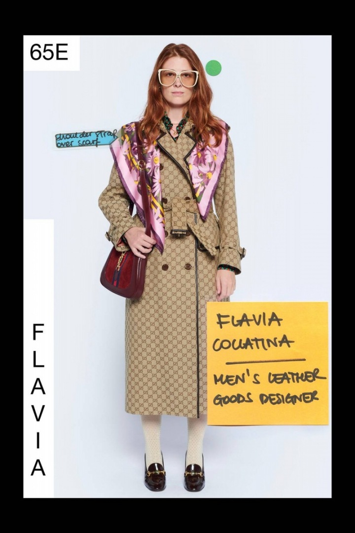 Žena v béžovém kabátu Gucci Resort 2021