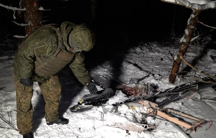 Snímka z ruských zdrojov údajného útoku na Putinovu rezidenciu v Novgorode.